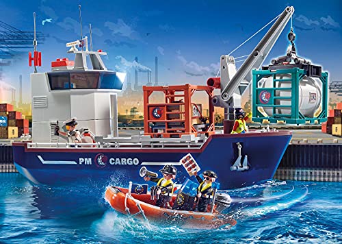 PLAYMOBIL City Action Gran Buque Portacontenedores con Barco Aduanero , A partir de 4 años (70769)