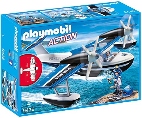 PLAYMOBIL City Action Helicóptero de Policía con Luces LED, a Partir de 4 Años (6921) + - Hidroavión de Policía Juguete, Multicolor (geobra Brandstätter 9436)