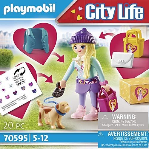 PLAYMOBIL City Life 70595 Chica Fashion con Perro, Para niños de 5 a 12 años