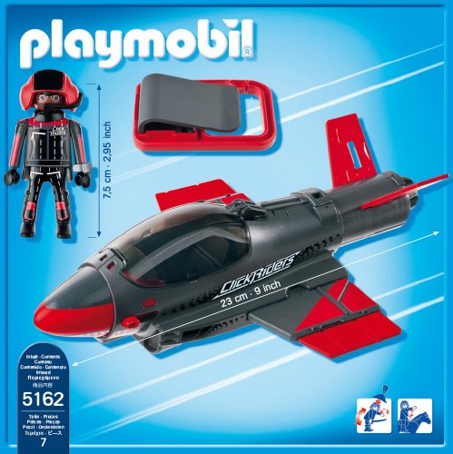 PLAYMOBIL - Click & Go Shark Jet, Juguete Educativo, Gris, Rojo, 20,1 x 7,6 x 20,1 cm, (5162)