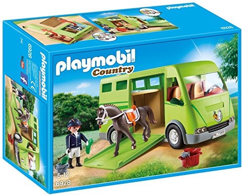 Playmobil Country Transporte De Caballo con Holstein Y Jinete En Traje De Adiestramiento, A Partir De 5 Años (6928) + Country Playset De Limpieza para Caballos, Multicolor (6929)