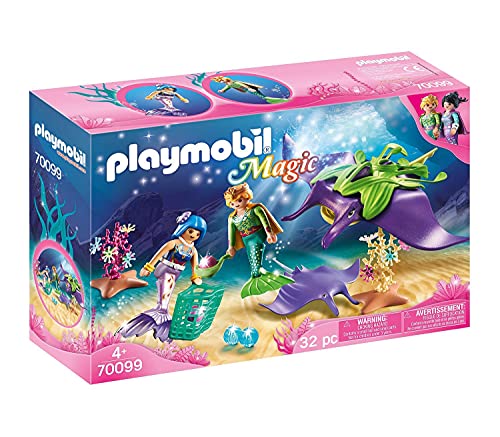 PLAYMOBIL Magic, 70099 Recolectores de Perlas con Manta raya, Para niños a partir de 4 años