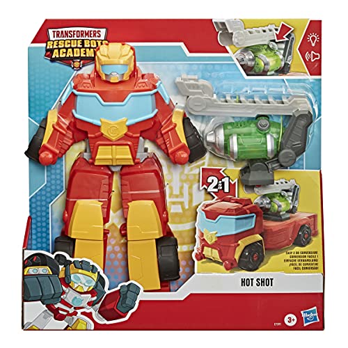 Playskool Heroes Transformers Rescue Bots Academy Rescue Power Hot Shot Converting Toy Robot de Juguete, Figura de acción Coleccionable de 35 cm para niños a Partir de 3 años