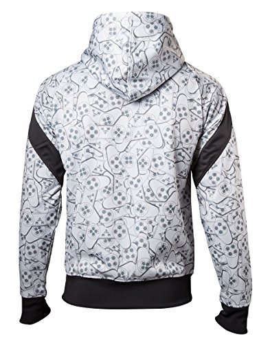 Playstation Controller All Over Sudadera con Capucha, Blanco, L para Hombre