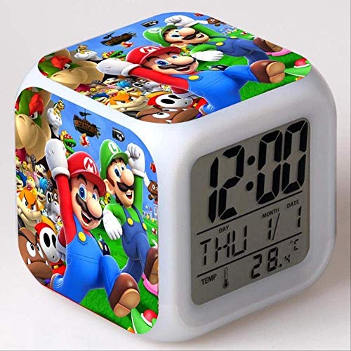 PMFS Despertador Kids Led Cambio de Color de luz Super Mario Bros Reloj Digital Juguetes para niños Despertador 7