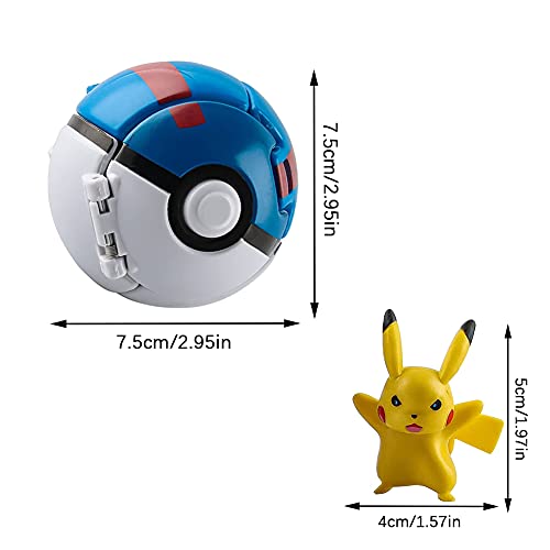 Poké Bolas Pokéball, Figuritas Ball, Ball figuritas Poké Bolas Pokéball, Poké Bolas, Bola con Figuras Pokemon Toys para niños (Pikachu A)