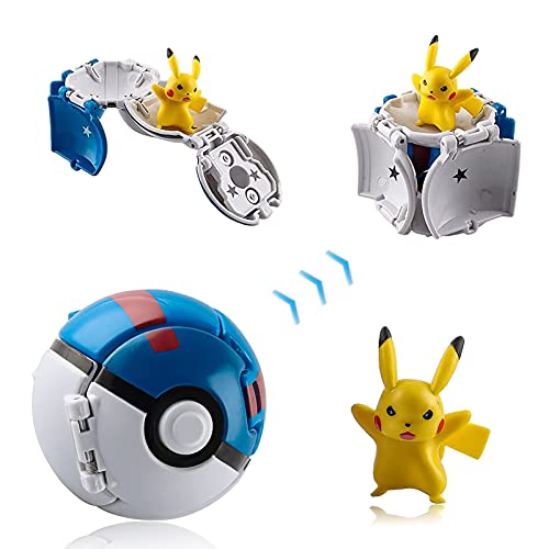 Poké Bolas Pokéball, Figuritas Ball, Ball figuritas Poké Bolas Pokéball, Poké Bolas, Bola con Figuras Pokemon Toys para niños (Pikachu A)