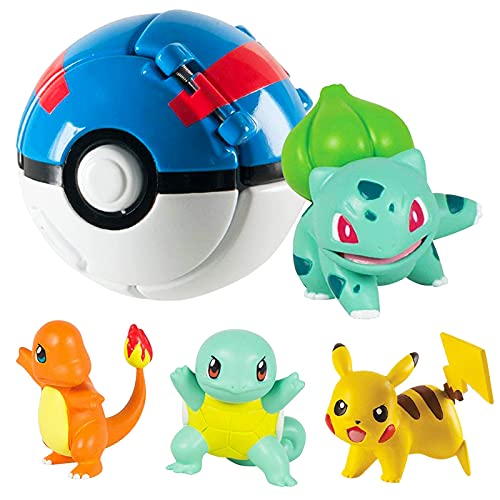 Pokemon Ball Pokemon Throw N Pop Ball con 4 figuras de acción de Pikachu – Lancer y Pop Pelotas Pokemon para niños o niñas o regalos de cumpleaños para niños