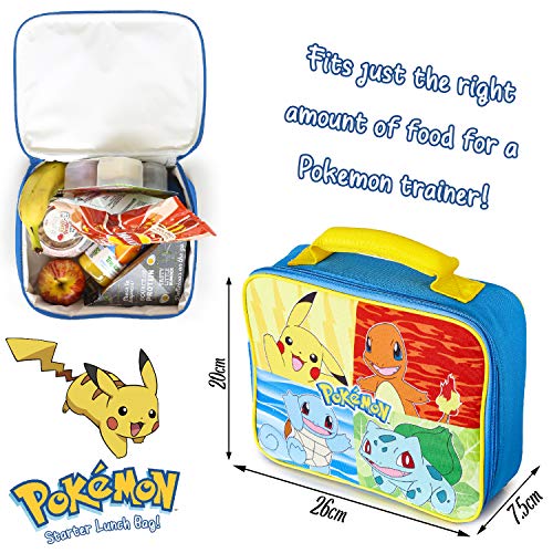 Pokemon Bolsa De Almuerzo, Bolso para El Almuerzo Azul para Niños Adolescentes con Pikachu, Squirtle, Bulbasaur Y Charmender, Bolsa De Almuerzo con Gran Capacidad Alimentos Frescos para Escuela