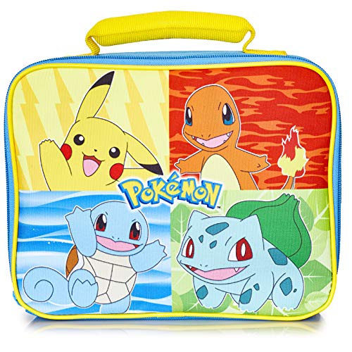 Pokemon Bolsa De Almuerzo, Bolso para El Almuerzo Azul para Niños Adolescentes con Pikachu, Squirtle, Bulbasaur Y Charmender, Bolsa De Almuerzo con Gran Capacidad Alimentos Frescos para Escuela