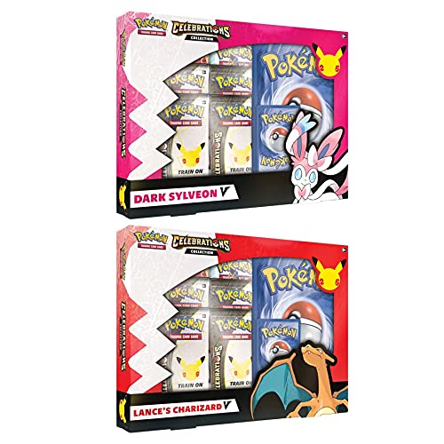 Pokémon USA, Inc. | Pokemon TCG: Celebrations V Box - Lance's Charizard V & Dark Sylveon V (25th Anniv) Case | Juego de Cartas | Edades 6+ | 2 Jugadores | Más de 20 Minutos Tiempo de Juego