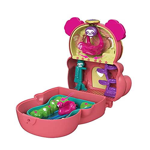 Polly Pocket Cofre con forma de perezoso, con muñeca y mascota, juguete para niñas y niños +4 años (Mattel GTM59)