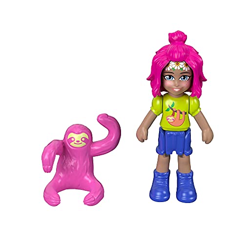 Polly Pocket Cofre con forma de perezoso, con muñeca y mascota, juguete para niñas y niños +4 años (Mattel GTM59)