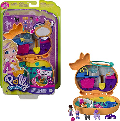 Polly Pocket Cofre con Forma de Perro Corgi Cuddles, con muñecas y Mascotas, Juguete niños +4 años (Mattel GTN13)