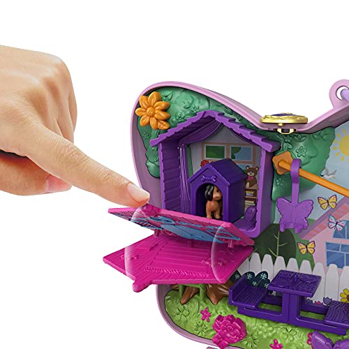 Polly Pocket Cofre patio mariposa, muñeca con accesorios, juguete +4 años (Mattel GTN21)