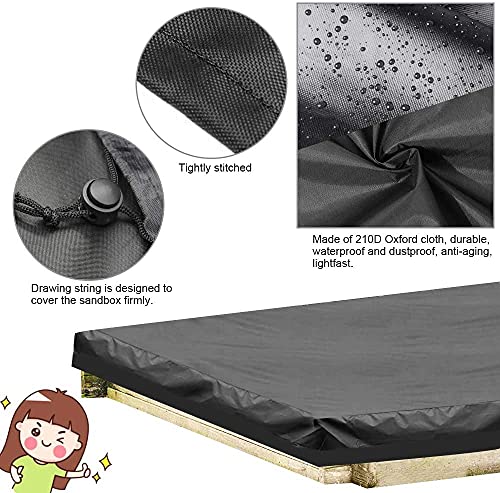 Polvo Protección Arenero Cover Waterproof con Cordón Arenero Funda Impermeable Arenero Cobertor de Piscina, Arenero Fundas Cuadrado Tela Oxford Tapa (Black,200x200cm)