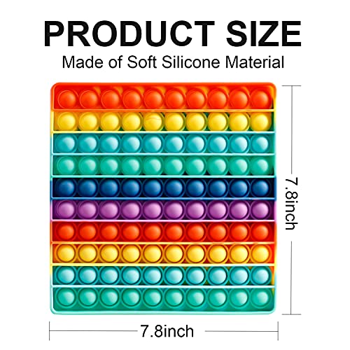 Pop it grande cuadrado, 10 x 10 cm, juguete gigante antiestrés, juguete Pop It, juguete gigante con arcoíris de silicona gigante de 1000