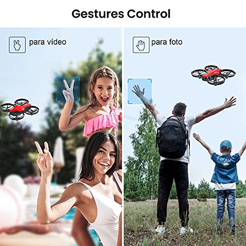 Potensic Drone con Cámara HD, Mini Drone para Niños Adolescentes y Principiantes, Modo de Batalla Control de Gestos Modo Órbita Flip 3D, Modo sin Cabeza Quadcopter Helicóptero WiFi 5.0G (P7-Rojo)