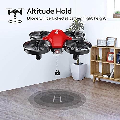 Potensic Mini Drone para Niño y Principiante, RC Helicopter Quadcopter con Control Remoto, Modo sin Cabeza, Altitude Hold, 3 Modos de Velocidad, 3 Baterías, A20 Rojo