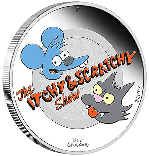 Power Coin Itchy and Scratchy Simpsons 1 Oz Moneda Plata 1$ Tuvalu 2021