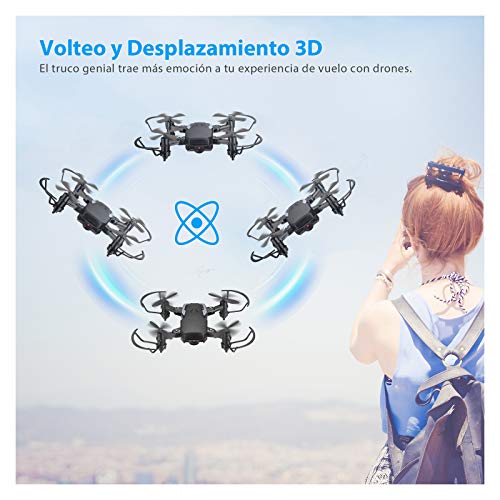 Powerextra Mini Drone con Cámara 3 x Baterías para Principiantes - Mini Drone Plegable con Control Remoto HD WiFi Cámara FPV 2.4 GHz Flips 3D y Función de Giro con Bolsa de Almacenamiento