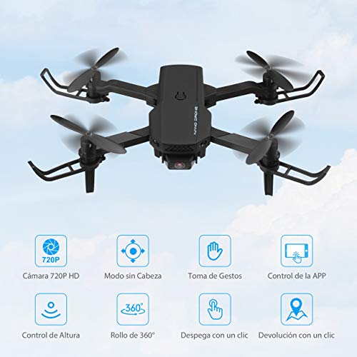 Powerextra Mini Drone para Niños con Cámara - RC Helicopter Quadcopter 2.4GHz Modo sin Cabeza-Drones Control Remoto por WiFi App- Flips 3D y Función de Giro de Alta Velocidad - 2 x Baterías(Negro)