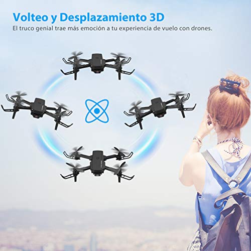 Powerextra Mini Drone para Niños con Cámara - RC Helicopter Quadcopter 2.4GHz Modo sin Cabeza-Drones Control Remoto por WiFi App- Flips 3D y Función de Giro de Alta Velocidad - 2 x Baterías(Negro)