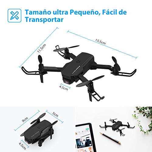 Powerextra Mini Drone para Niños con Cámara - RC Helicopter Quadcopter 2.4GHz Modo sin Cabeza-Drones Control Remoto por WiFi App- Flips 3D y Función de Giro de Alta Velocidad - 2 x Baterías(Negro)