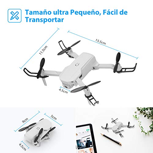 Powerextra Mini Drone para Niños con Cámara - RC Quadcopter 2.4GHz Control Remoto sin Cabeza Profesional Drone WiFi App para iOS Android Flips 3D y Función de Giro de Alta Velocidad - 2 x Baterías