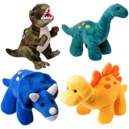 PREXTEX Paquete de 4 Dinosaurios de Peluche 25,4 cm de Largo - Gran Regalo para niños - Surtido de Animales de Peluche - Gran niños