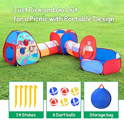 Primevolve 5 en 1 Tienda Campaña Infantil: Piscina de Bolas + Casita Infantil + Tunel Infantil, Parques Infantiles de Exterior Interior, Juguetes Niños Niñas Bebes(Bolas No Incluidas)