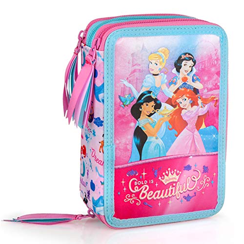 Princesas Disney - Estuche triple relleno, 44 accesorios escolares, 20 centímetros