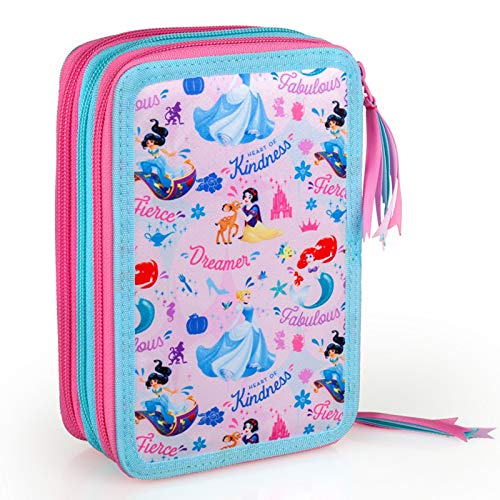 Princesas Disney - Estuche triple relleno, 44 accesorios escolares, 20 centímetros