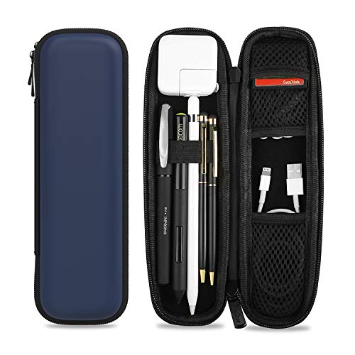 ProCase Funda para Apple Pencil, Estuche PU de Transporte Bolsa Protectora Rígida de EVA para Apple Pencil/Samsung S Pen/Lápiz para Surface, con Bolsillo de Malla y Correa Elástica -Azul Oscuro