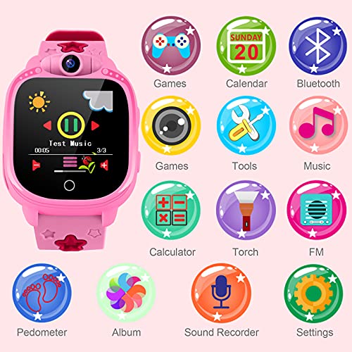 Prograce Reloj inteligente para cámara digital para niños con juegos, reproductor de música, conteo de pasos con podómetro, radios FM, linternas y pantalla táctil de 1.5 pulgadas para el cumpleaños de