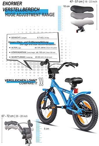 Prometheus Bicicleta para niños de 3 a 5 años | Bicicleta Infantil 4 años para niñas 14 Pulgadas con ruedines en Azul y Negro