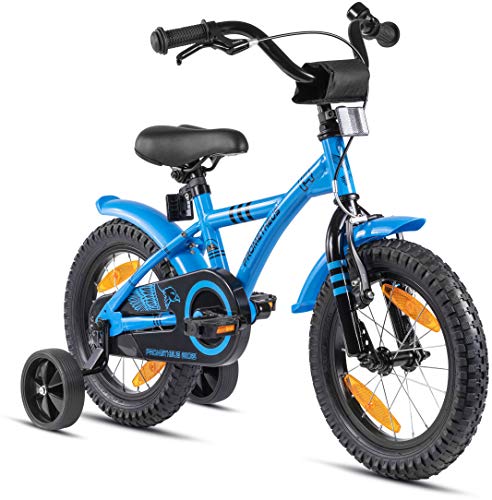 Prometheus Bicicleta para niños de 3 a 5 años | Bicicleta Infantil 4 años para niñas 14 Pulgadas con ruedines en Azul y Negro