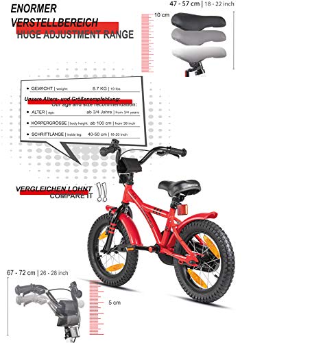 Prometheus Bicicleta para niños de 3 a 5 años | Bicicleta Infantil 4 años para niñas 14 Pulgadas con ruedines en Rojo y Negro