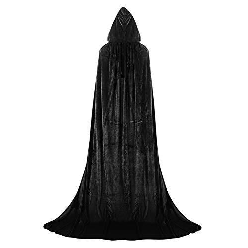 Proumhang Negro Largo Capa con Capucha Terciopelo Disfraz de Halloween para Mujeres Hombres Halloween Carnaval Navidad Fiesta Disfraces