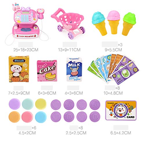 PUDDINGT® Kids Cash Register Pretend Play Supermarket Shop Till Toy Play Food Game con Calculadora de Trabajo,Pink