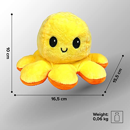 Pulpo reversible, pulpo de peluche, pulpo giratorio, calamar, pulpo volteado, pulpo, peluche para niños, naranja/amarillo oscuro