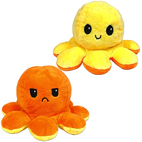 Pulpo reversible, pulpo de peluche, pulpo giratorio, calamar, pulpo volteado, pulpo, peluche para niños, naranja/amarillo oscuro