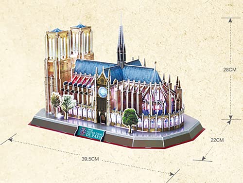 Puzzle 3D Notre Dame De Paris 149 Piezas, con luz LED Modelo Edificio Recuerdo Set Juguetes educativos Bricolaje Regalos para Adultos y niños,Azul