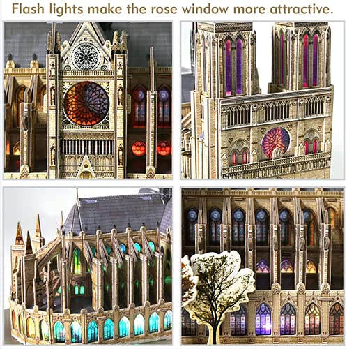 Puzzle 3D Notre Dame De Paris 149 Piezas, con luz LED Modelo Edificio Recuerdo Set Juguetes educativos Bricolaje Regalos para Adultos y niños,Azul