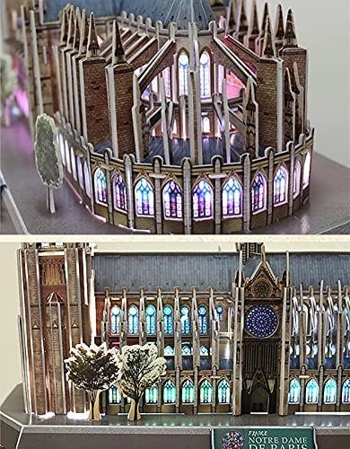 Puzzle 3D Notre Dame De Paris 149 Piezas, con luz LED Modelo Edificio Recuerdo Set Juguetes educativos Bricolaje Regalos para Adultos y niños,Azul