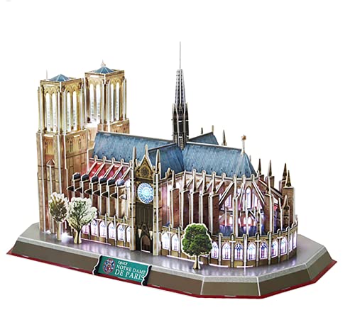 Puzzle 3D Notre Dame De Paris 149 Piezas, con luz LED Modelo Edificio Recuerdo Set Juguetes educativos Bricolaje Regalos para Adultos y niños,Azul