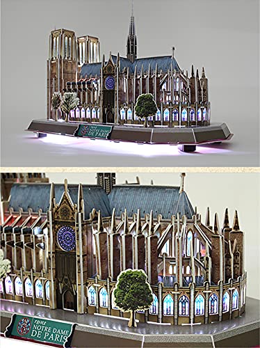 Puzzle 3D Notre Dame De Paris 149 Piezas, con luz LED Modelo Edificio Recuerdo Set Juguetes educativos Bricolaje Regalos para Adultos y niños,Azul