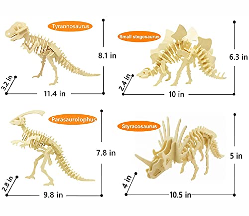 Puzzle 3D, puzle de madera en 3D, puzle para adultos, modelo de dinosaurio 3D, rompecabezas en 3D, rompecabezas para niños y adultos (4 unidades)