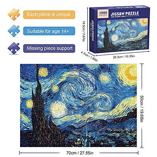 Puzzle de 1000 Piezas para Adultos Puzzles Venecia 1000 Piece Jigsaw Puzzles Rompecabezas Juguete Intelectual Desafío Intelectual Juegos (70x50cm) (Noche Estrellada)