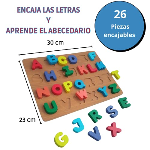 Puzzle de Madera Abecedario para Aprendizaje Temprano En Niños | Juguete Educativo Rompecabezas con Letras Coloridas del Alfabeto